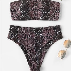 Snakeskin bandeau high-waist swimsuit